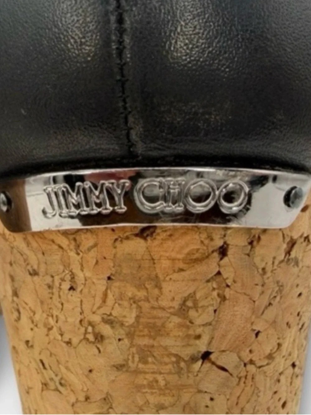 Jimmy Choo Neston Cork Wedge Sandals Snakeskin & Black Leather Euro 41.5 US 10.5